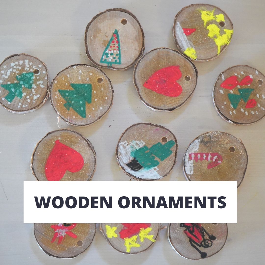 Simple Wooden Ornaments made by Kids inspired by Children's Books about Christmas Trees